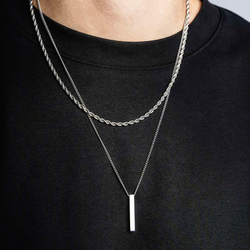 Silver Bar Pendant With Sleek Chain